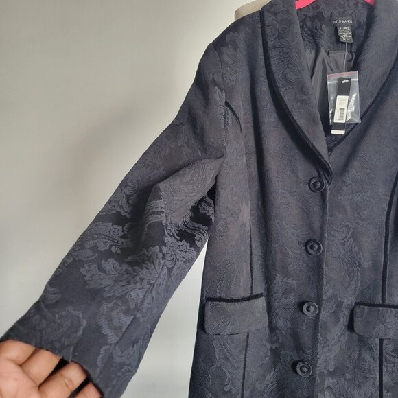 NWT –Vintage Field Manor Black Jacquard Velvet Trim Coat (Size: XL) - Picture 5 of 14